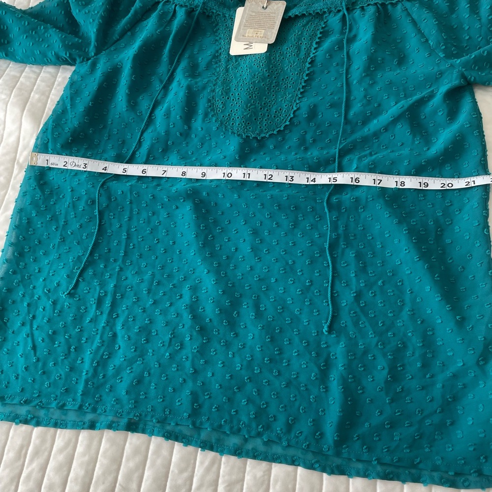 Matilda Jane NWT Women's Medium Shirt Top Teal Blue/Green Sheer Swiss Dot Size M - Picture 6 of 10